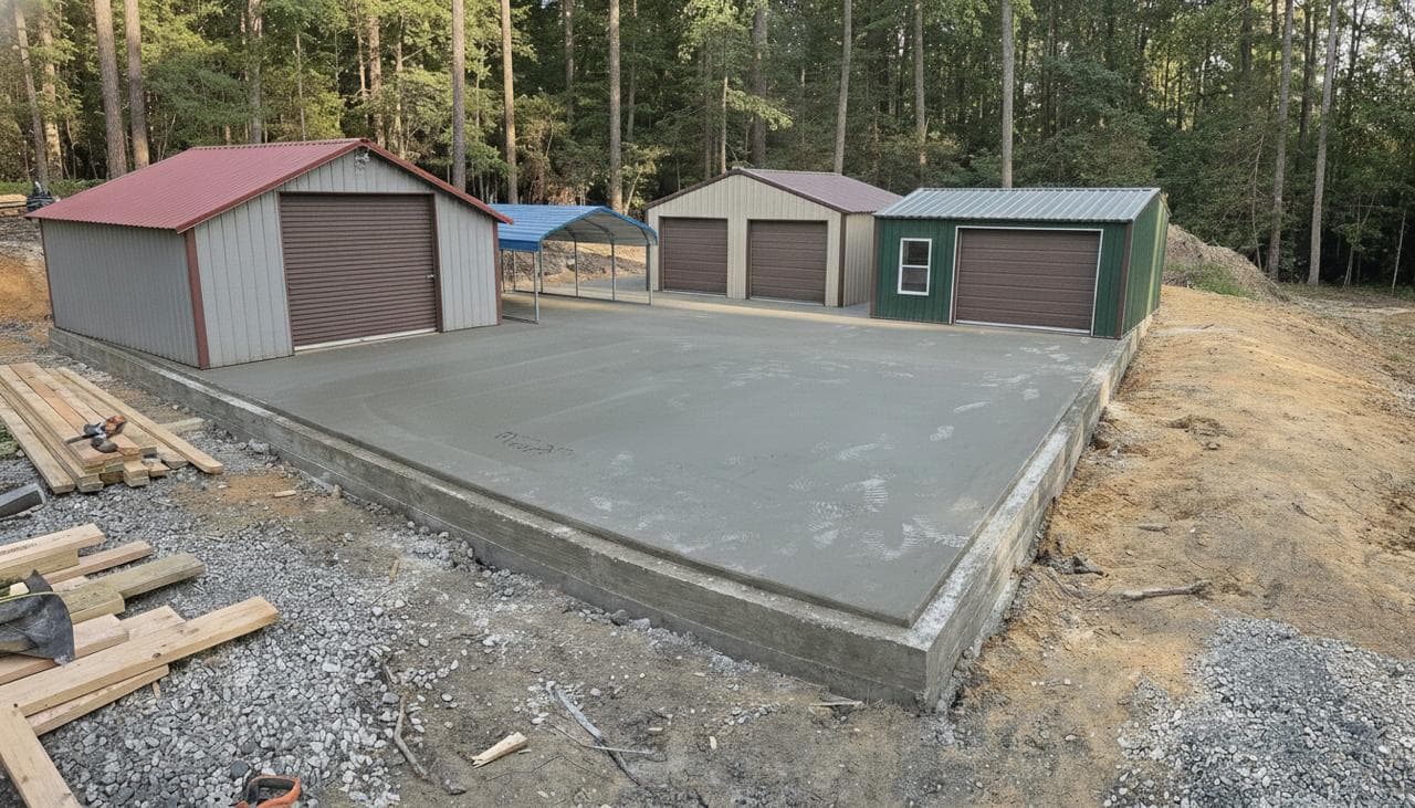 Example of Bulldog building base rails extending beyond an undersized slab