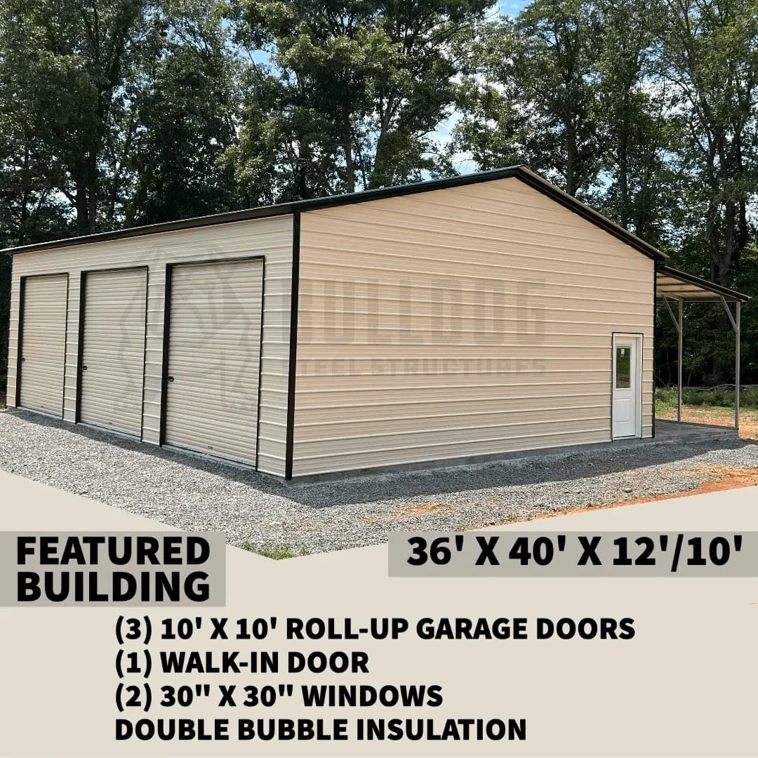 36’ x 40’ x 12’-10' Garage with Lean To