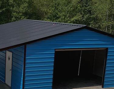 bright blue metal garage