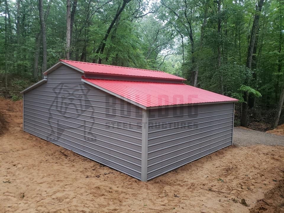 grey carolina barn with red roof