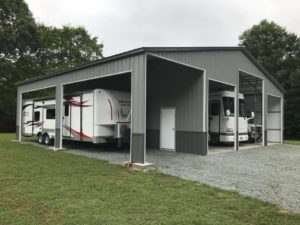Gray custom metal garage in Missouri.